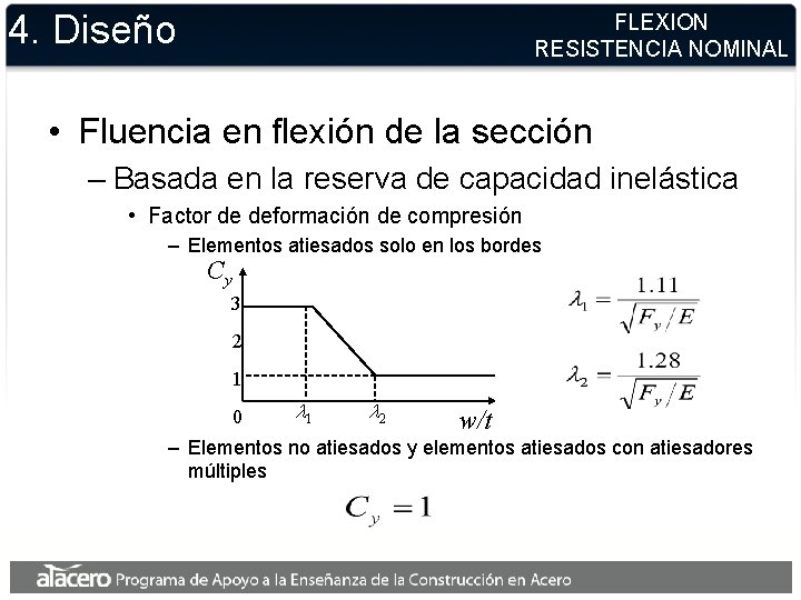 4. Diseño FLEXION RESISTENCIA NOMINAL • Fluencia en flexión de la sección – Basada 4. Diseño FLEXION RESISTENCIA NOMINAL • Fluencia en flexión de la sección – Basada
