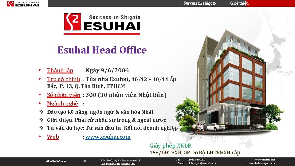 Success in shigoto Giới thiệu Esuhai Head Office • Thành lập : Ngày 9/6/2006