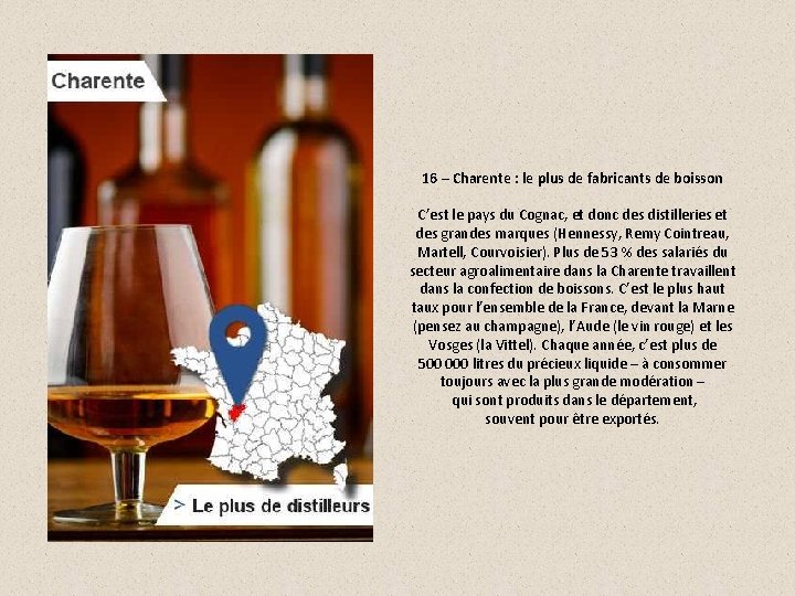 16 – Charente : le plus de fabricants de boisson C’est le pays du