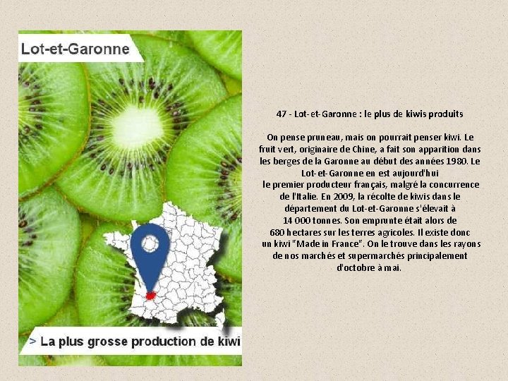 47 - Lot-et-Garonne : le plus de kiwis produits On pense pruneau, mais on