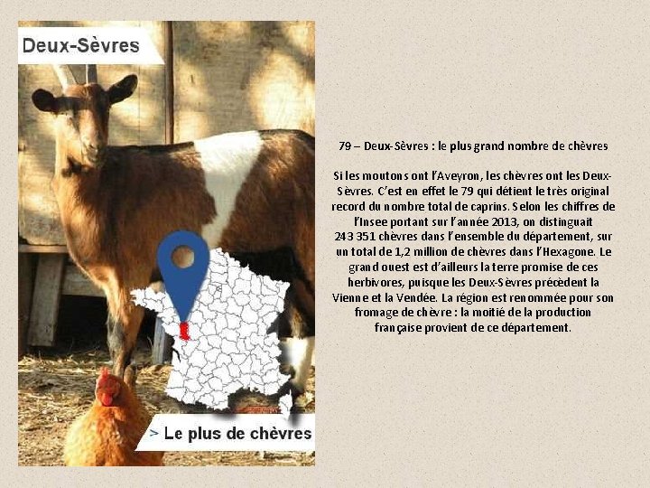 79 – Deux-Sèvres : le plus grand nombre de chèvres Si les moutons ont