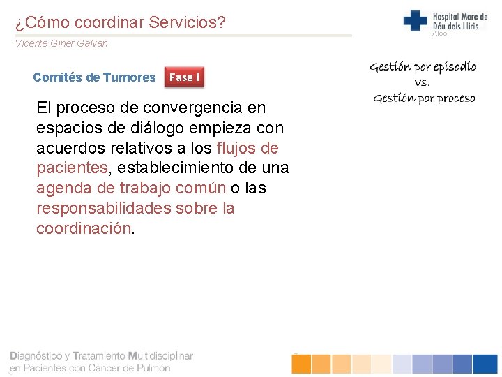 ¿Cómo coordinar Servicios? Vicente Giner Galvañ Comités de Tumores Fase I El proceso de