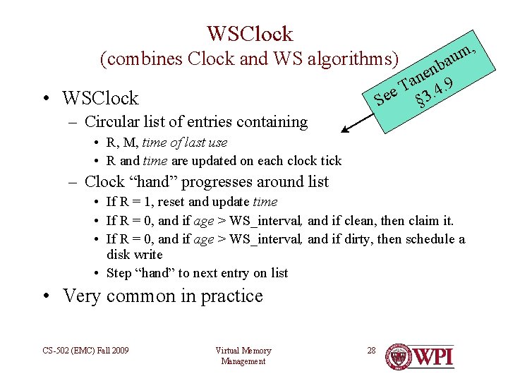 WSClock (combines Clock and WS algorithms) , m bau n e n a. 9