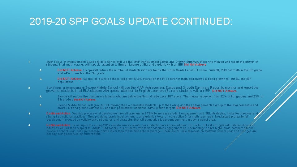 2019 -20 SPP GOALS UPDATE CONTINUED: Math Focus of Improvement: Swope Middle School will