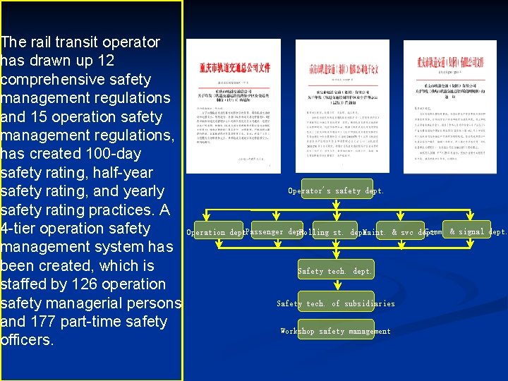 The rail transit operator has drawn up 12 comprehensive safety management regulations and 15