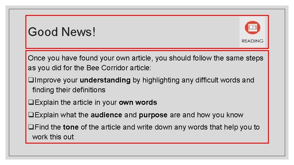 Good News! Once you have found your own article, you should follow the same