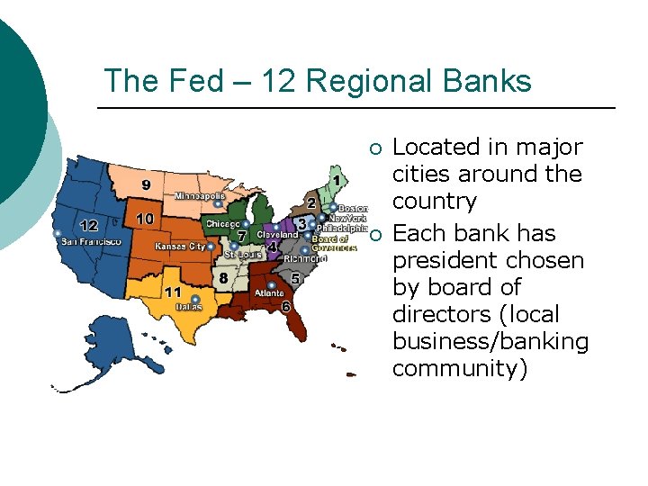 The Fed – 12 Regional Banks ¡ ¡ Located in major cities around the