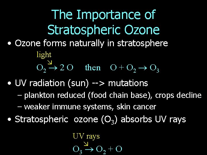 The Importance of Stratospheric Ozone • Ozone forms naturally in stratosphere light O 2