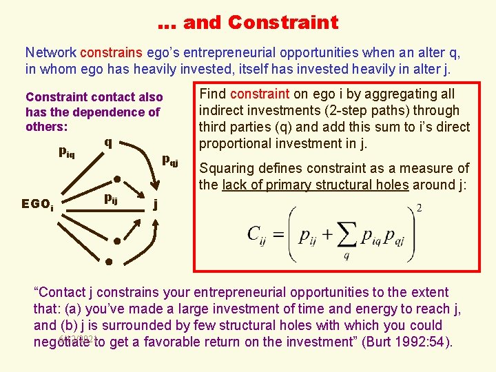 … and Constraint Network constrains ego’s entrepreneurial opportunities when an alter q, in whom