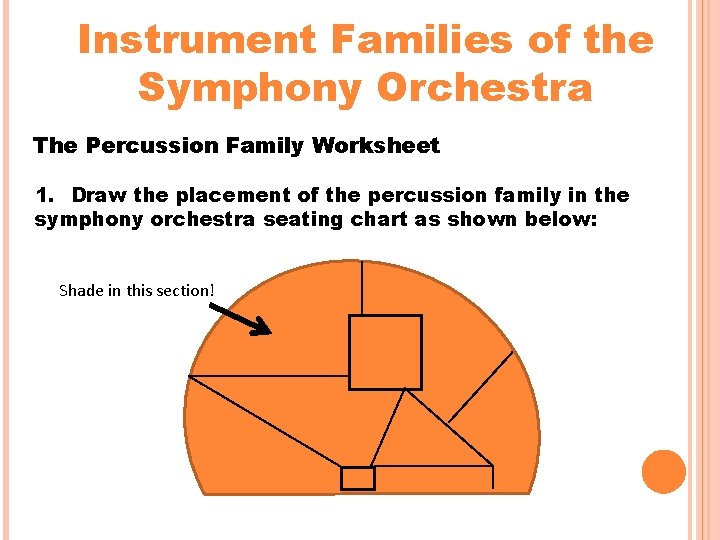 Instrument Families of the Symphony Orchestra The Percussion Family Worksheet 1. Draw the placement