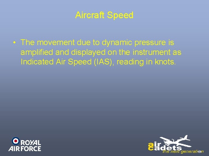 Aircraft Speed • The movement due to dynamic pressure is amplified and displayed on Aircraft Speed • The movement due to dynamic pressure is amplified and displayed on