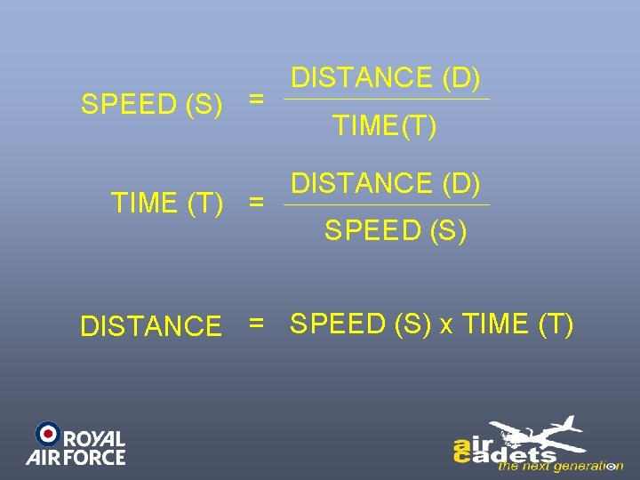 SPEED (S) = TIME (T) = DISTANCE (D) TIME(T) DISTANCE (D) SPEED (S) DISTANCE SPEED (S) = TIME (T) = DISTANCE (D) TIME(T) DISTANCE (D) SPEED (S) DISTANCE