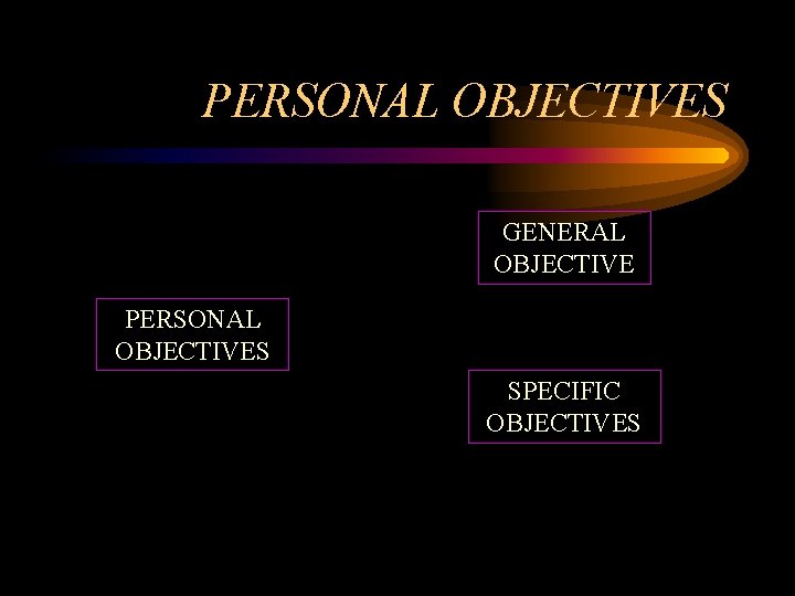 PERSONAL OBJECTIVES GENERAL OBJECTIVE PERSONAL OBJECTIVES SPECIFIC OBJECTIVES 