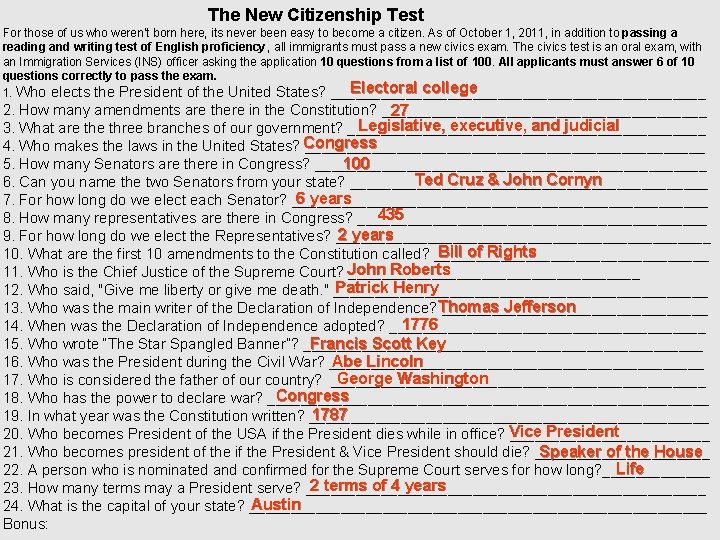 The New Citizenship Test For those of us who weren’t born here, its never