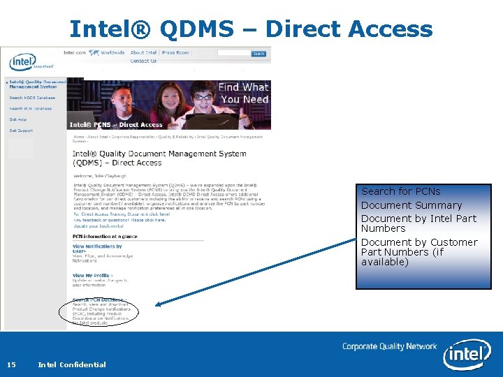 Intel® QDMS – Direct Access Search for PCNs Document Summary Document by Intel Part