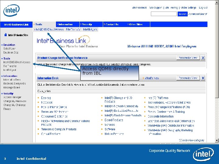 Access QDMS directly from IBL 3 Intel Confidential 