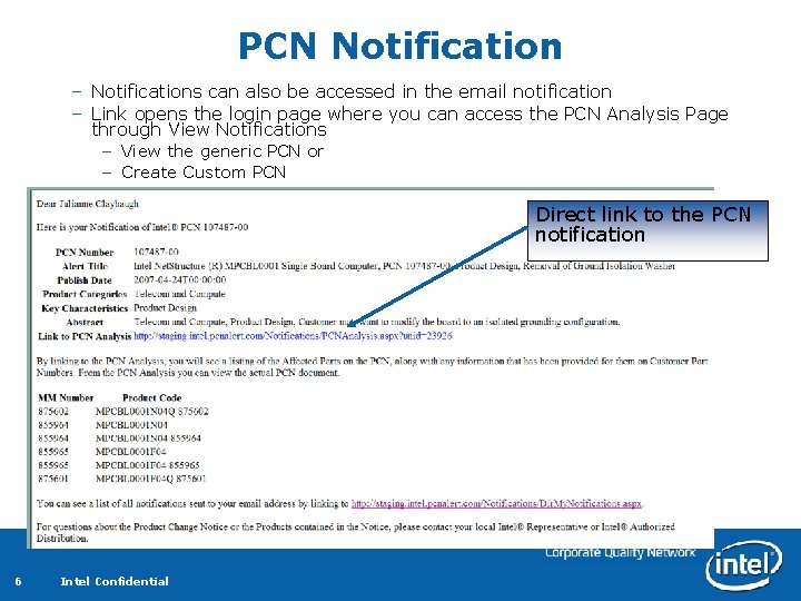 PCN Notification – Notifications can also be accessed in the email notification – Link