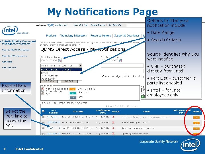 My Notifications Page Options to filter your notification include: • Date Range • Search