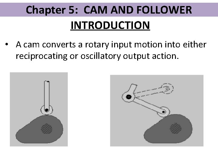 Chapter 5: CAM AND FOLLOWER INTRODUCTION • A cam converts a rotary input motion