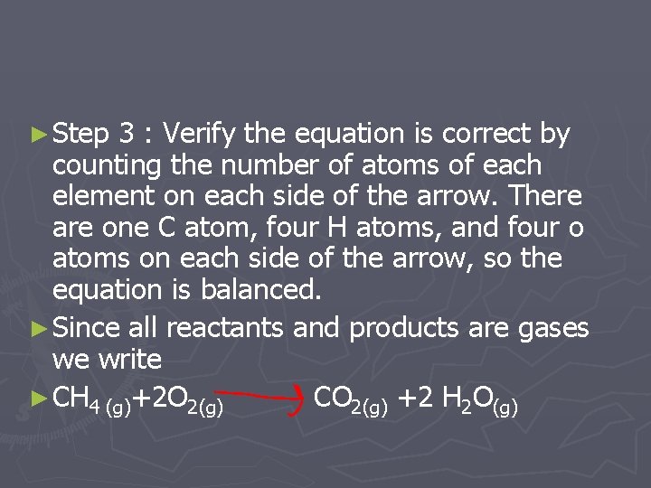► Step 3 : Verify the equation is correct by counting the number of