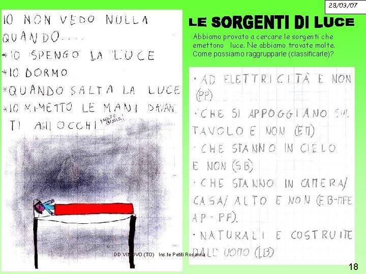 28/03/07 Abbiamo provato a cercare le sorgenti che emettono luce. Ne abbiamo trovate molte.