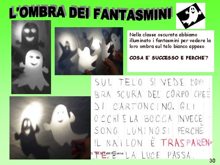 Nella classe oscurata abbiamo illuminato i fantasmini per vedere la loro ombra sul telo