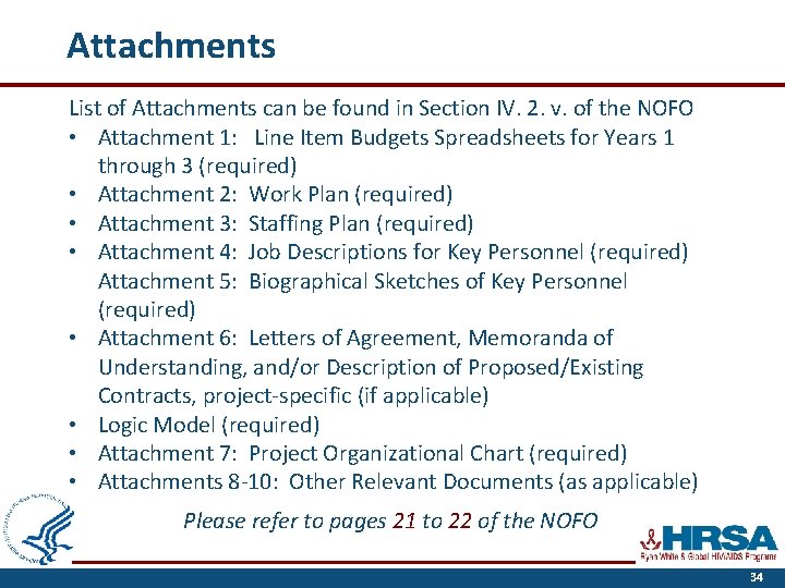 Attachments List of Attachments can be found in Section IV. 2. v. of the