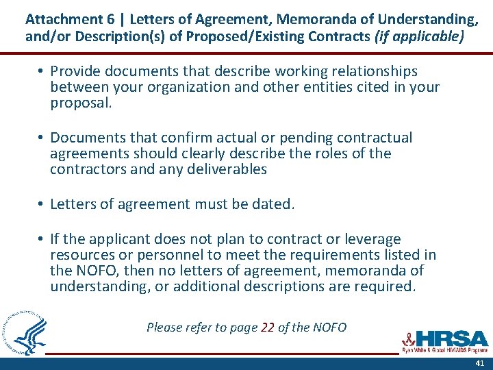 Attachment 6 | Letters of Agreement, Memoranda of Understanding, and/or Description(s) of Proposed/Existing Contracts
