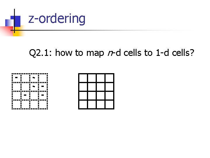 z-ordering Q 2. 1: how to map n-d cells to 1 -d cells? 