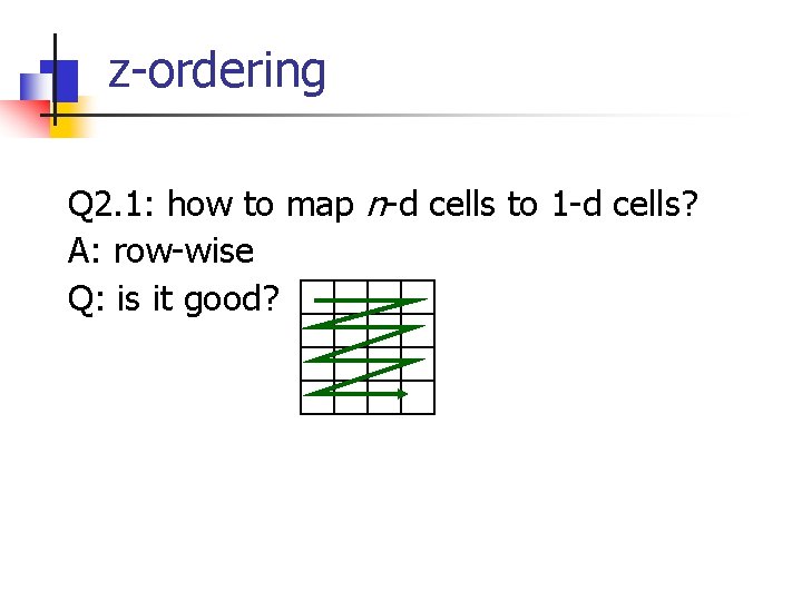 z-ordering Q 2. 1: how to map n-d cells to 1 -d cells? A: