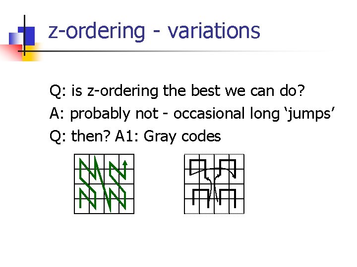 z-ordering - variations Q: is z-ordering the best we can do? A: probably not