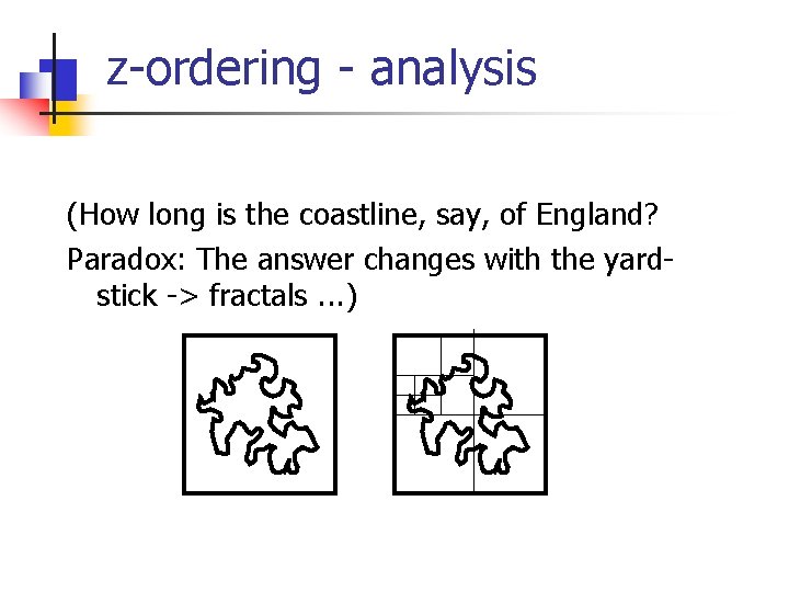z-ordering - analysis (How long is the coastline, say, of England? Paradox: The answer
