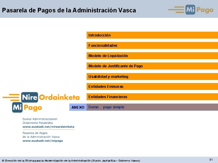 Pasarela de Pagos de la Administración Vasca Introducción Funcionalidades Modelo de Liquidación Modelo de