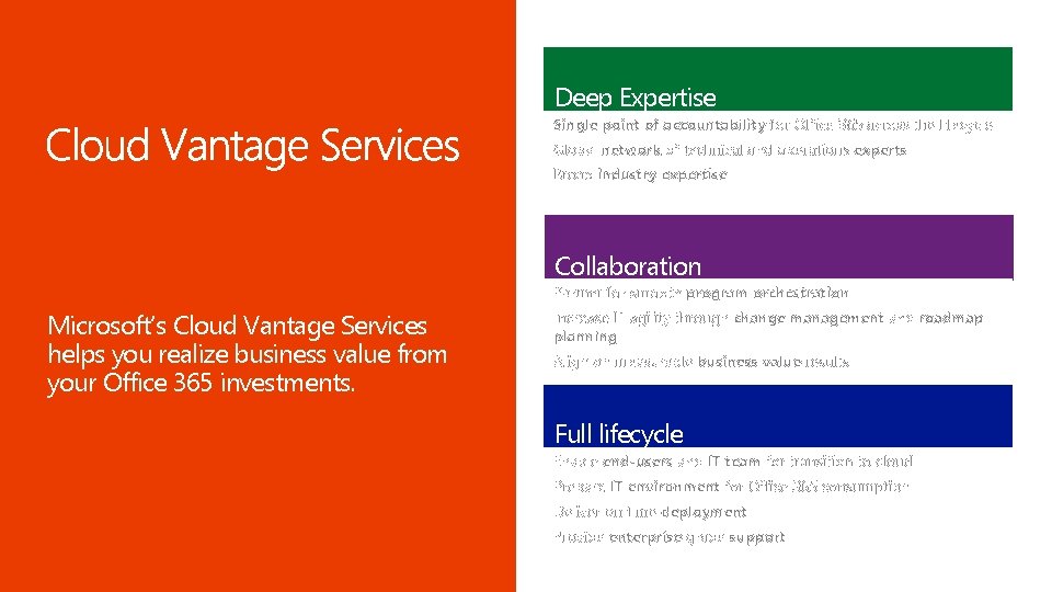 Deep Expertise Single point of accountability for Office 365 across the lifecycle Global network