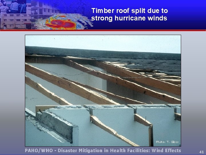 Timber roof split due to strong hurricane winds 41 