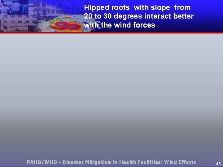 Hipped roofs with slope from 20 to 30 degrees interact better with the wind