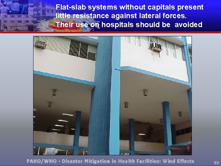Flat-slab systems without capitals present little resistance against lateral forces. Their use on hospitals