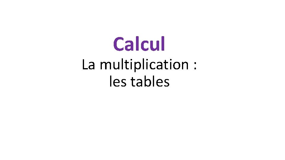 Calcul La multiplication : les tables 