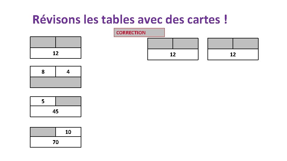 Révisons les tables avec des cartes ! CORRECTION 12 8 12 4 5 45