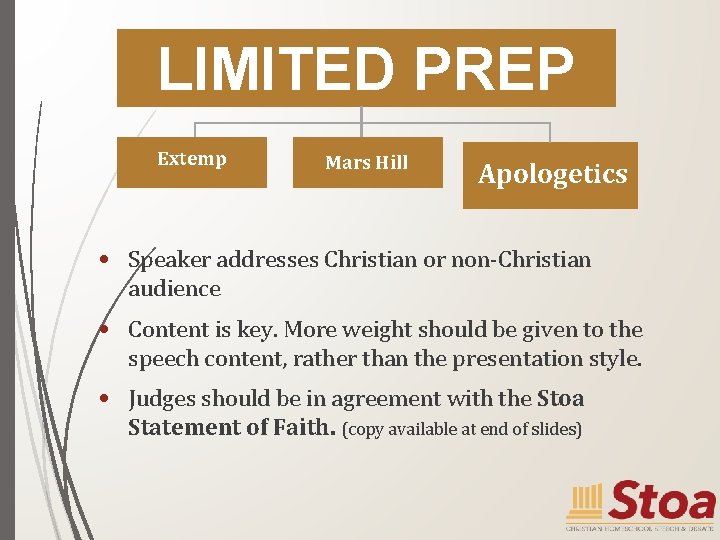 LIMITED PREP Extemp Mars Hill Apologetics • Speaker addresses Christian or non-Christian audience •