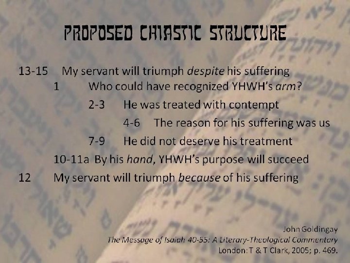 Proposed chiastic structure 13 -15 12 My servant will triumph despite his suffering 1