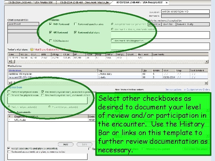 Select other checkboxes as desired to document your level of review and/or participation in