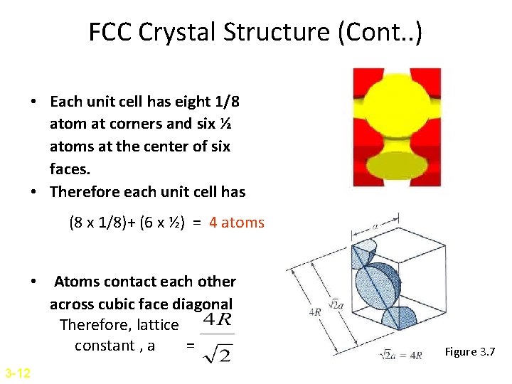 FCC Crystal Structure (Cont. . ) • Each unit cell has eight 1/8 atom FCC Crystal Structure (Cont. . ) • Each unit cell has eight 1/8 atom