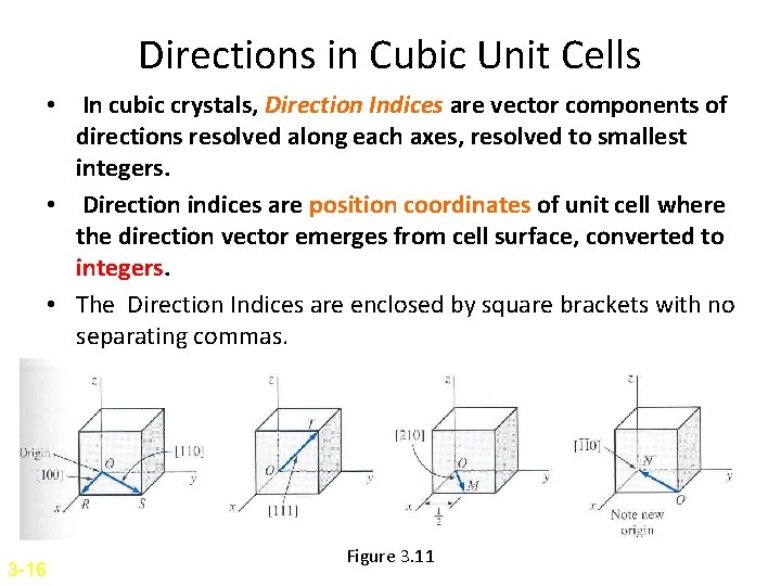 Directions in Cubic Unit Cells • In cubic crystals, Direction Indices are vector components Directions in Cubic Unit Cells • In cubic crystals, Direction Indices are vector components