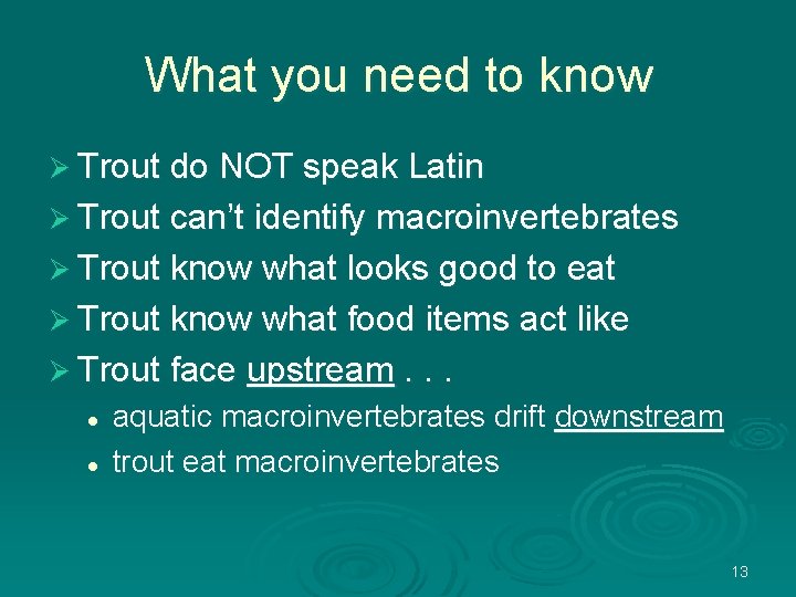What you need to know Ø Trout do NOT speak Latin Ø Trout can’t