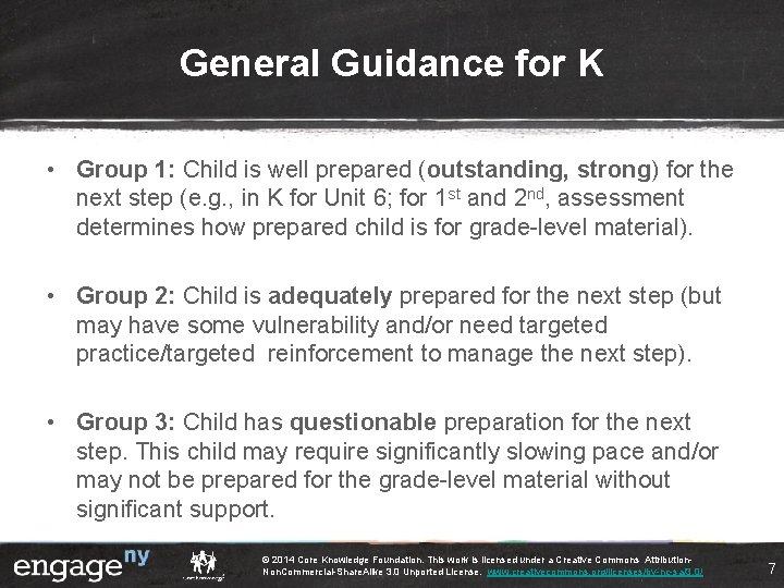 General Guidance for K • Group 1: Child is well prepared (outstanding, strong) for