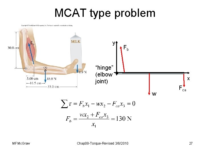 MCAT type problem y Fb “hinge” (elbow joint) x w MFMc. Graw Chap 08