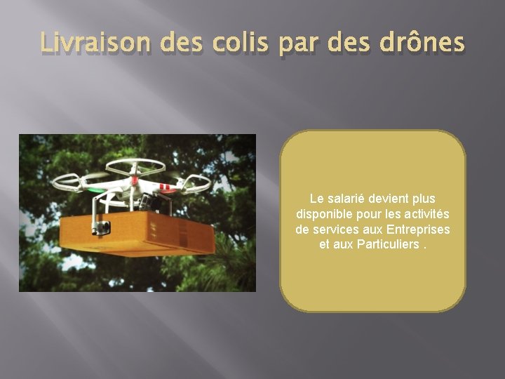 Livraison des colis par des drônes Le salarié devient plus disponible pour les activités