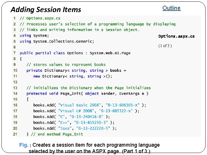 Adding Session Items Outline Options. aspx. cs (1 of 3 ) 21 Fig. |