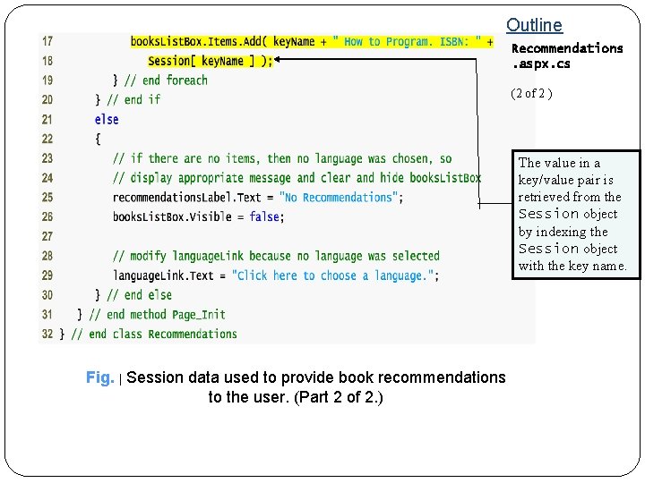 Outline Recommendations. aspx. cs (2 of 2 ) The value in a key/value pair